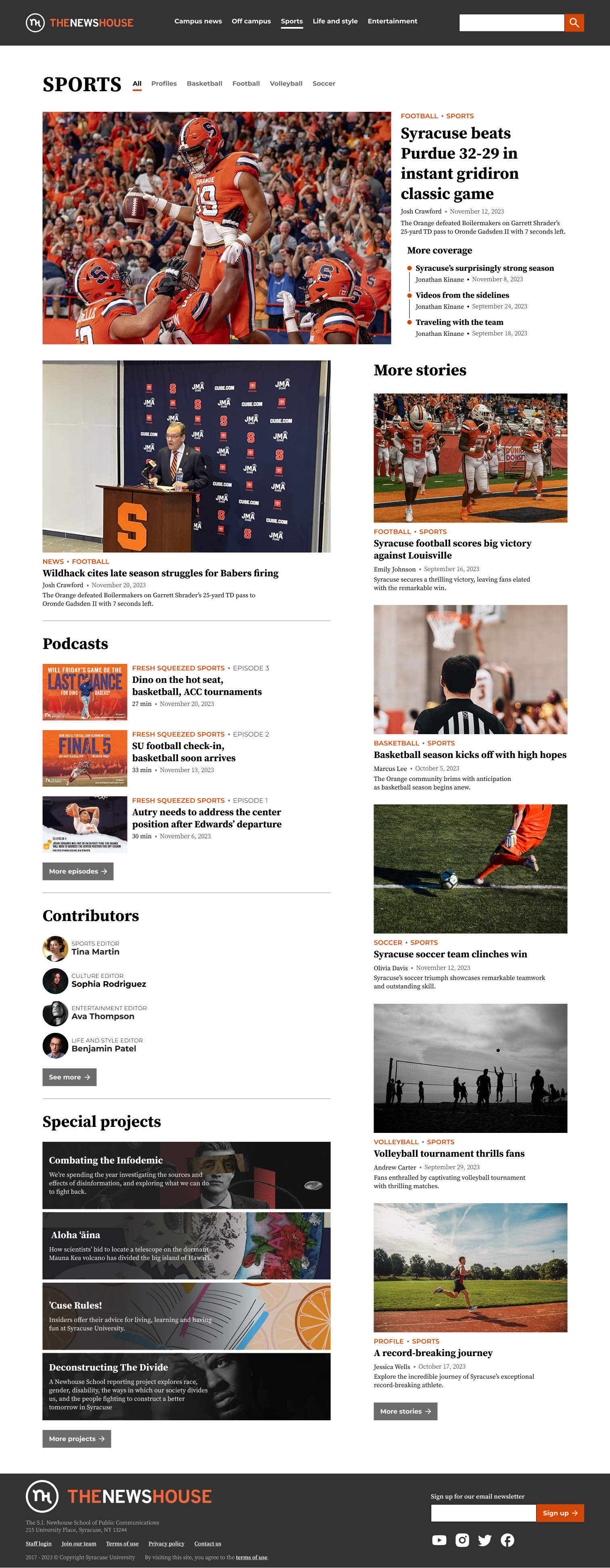 Sports section front when there is breaking news